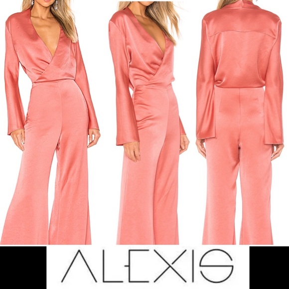 $724 ALEXIS “Raine” Flared Satin Jumpsuit in Rose Madder - Picture 10 of 16